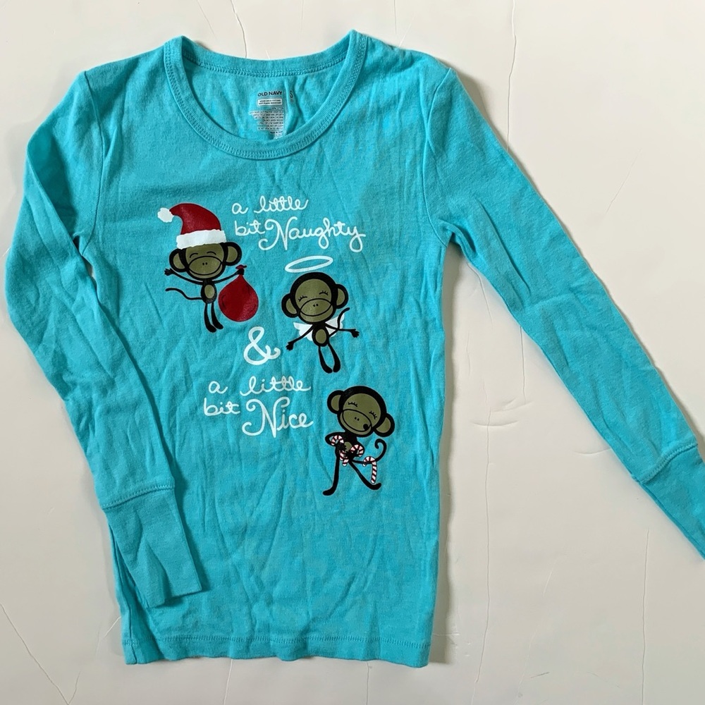 NWT Old Navy Santa Monkey Pajama Top Cotton Holiday PJs S 6